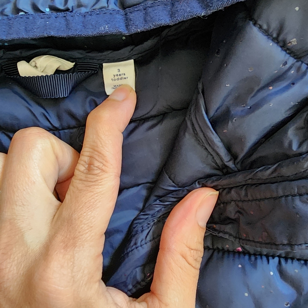 GAP Toddler Puffer Jacket in Navy with Small Multi-Colored Speckles